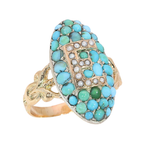 26106-0420.p10_A Grand Victorian Letter E Ring in Turquoise  Pearl and Gold  circa 1870-en.jpg