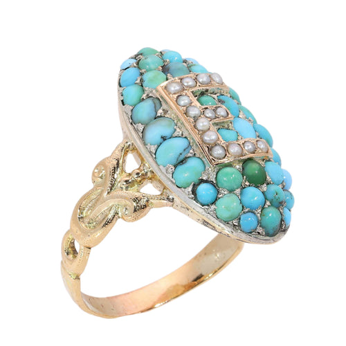 26106-0420.p09_A Grand Victorian Letter E Ring in Turquoise  Pearl and Gold  circa 1870-en.jpg