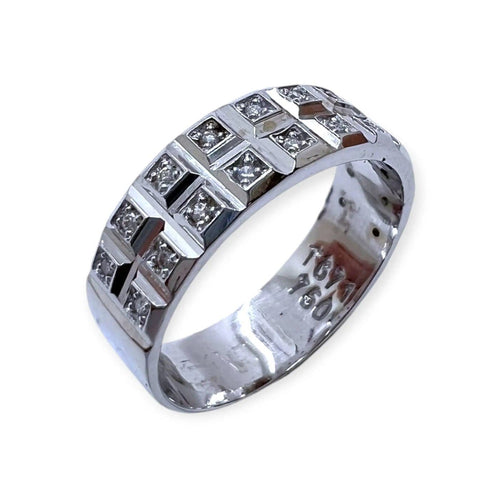56 Bague large en or blanc 750 et diamants 58 Facettes 330096058