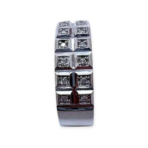 56 Bague large en or blanc 750 et diamants 58 Facettes 330096058