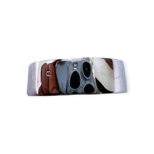 56 Bague large en or blanc 750 et diamants 58 Facettes 330096058