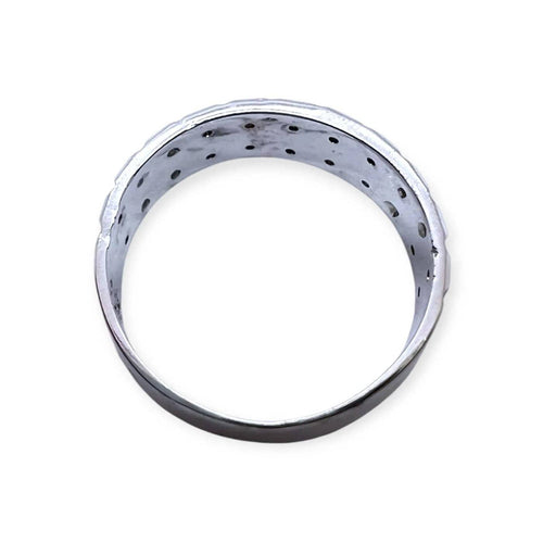 56 Bague large en or blanc 750 et diamants 58 Facettes 330096058