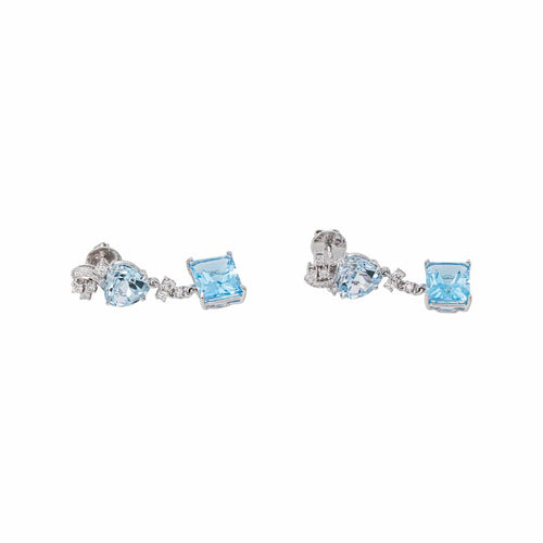 Boucles d'oreilles en or blanc, topazes bleues et diamants 58 Facettes 5867547RV