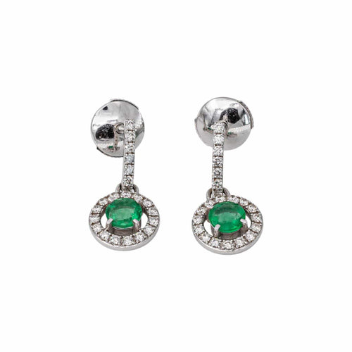 Boucles d'oreilles pendantes en or blanc, émeraudes et diamants 58 Facettes 5943460RV