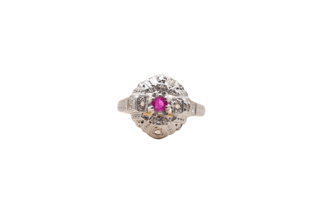 Bague époque Art Déco Rubis Diamants