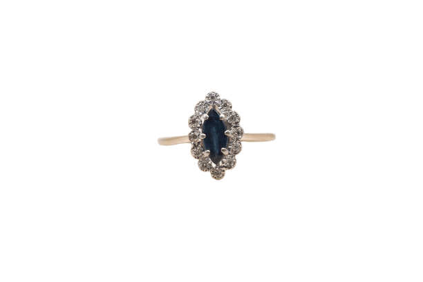 Bague navette Saphir et Diamants