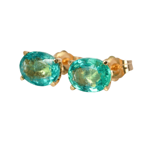 Boucles d'oreilles Boucles d'oreilles en or jaune 18 ct et émeraudes de Zambie 58 Facettes E0039