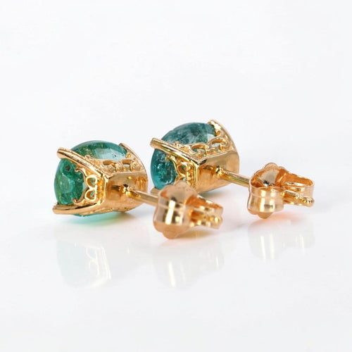 Boucles d'oreilles Boucles d'oreilles en or jaune 18 ct et émeraudes de Zambie 58 Facettes E0039