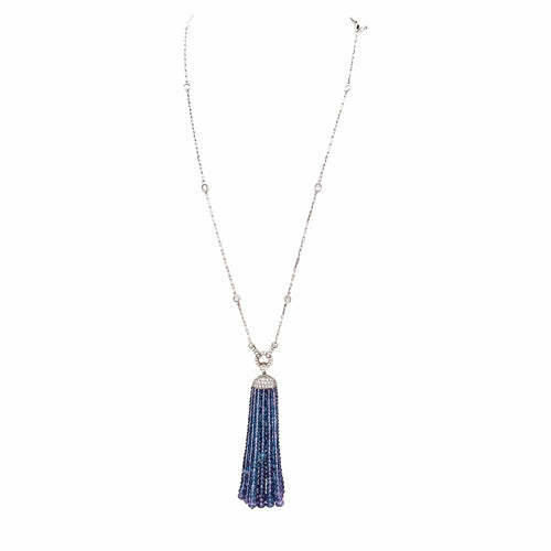 Collier Goshwara - Sautoir Gouttière en or blanc, diamants et tanzanite 58 Facettes 35887