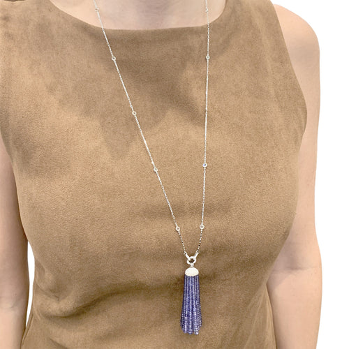 Collier Goshwara - Sautoir Gouttière en or blanc, diamants et tanzanite 58 Facettes 35887