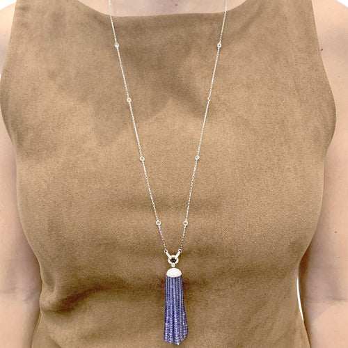 Collier Goshwara - Sautoir Gouttière en or blanc, diamants et tanzanite 58 Facettes 35887