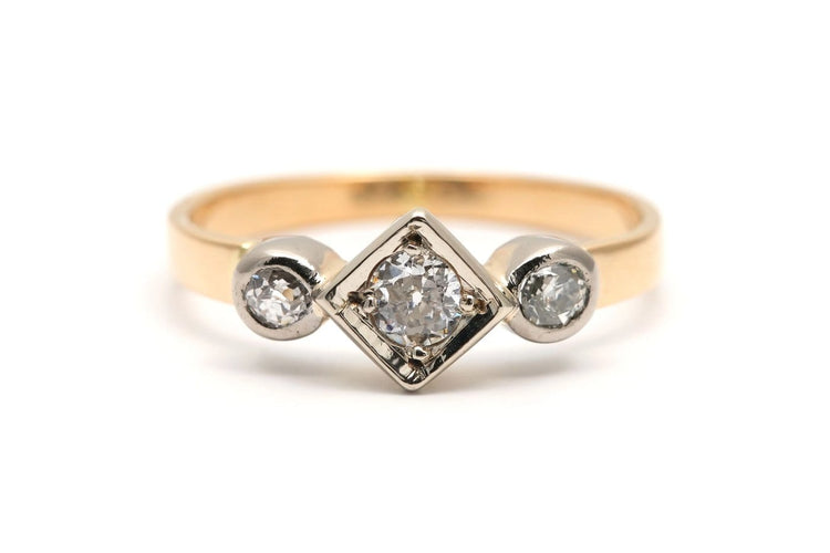 Bague 49 Bague Art déco en or jaune et blanc 18 carats avec diamants 58 Facettes 23942