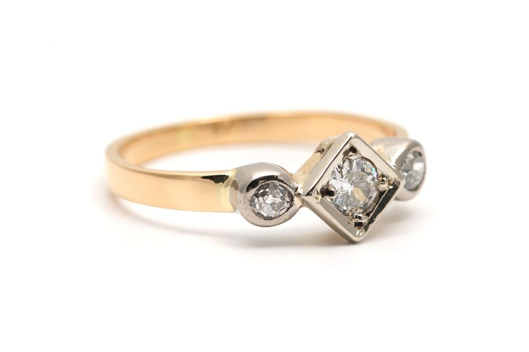 Bague 49 Bague Art déco en or jaune et blanc 18 carats avec diamants 58 Facettes 23942