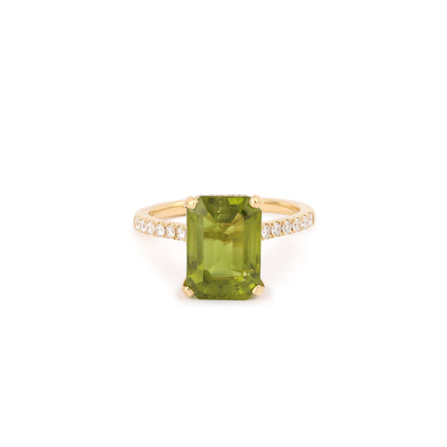 Bague 53 Bague péridot 4,80 carats diamants en or jaune 18 carats 58 Facettes B389