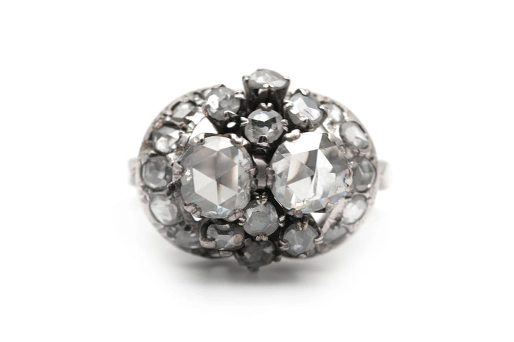 54 Art Déco - Bague en or blanc et diamants taille rose 58 Facettes 23891
