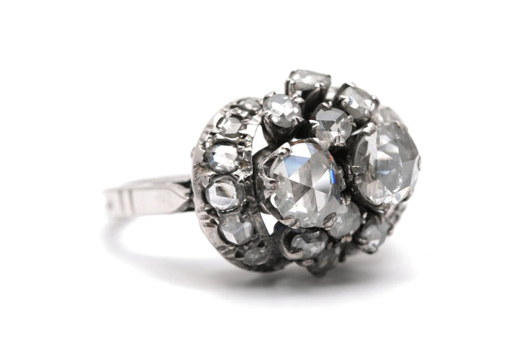54 Art Déco - Bague en or blanc et diamants taille rose 58 Facettes 23891