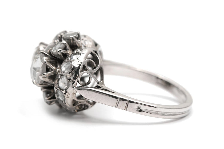 54 Art Déco - Bague en or blanc et diamants taille rose 58 Facettes 23891