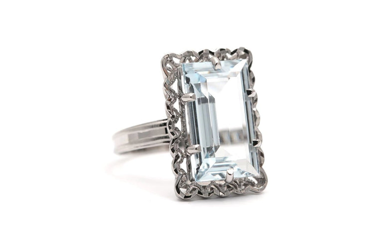 Bague 52 Art Déco - Bague en or blanc et aigue-marine 58 Facettes 24019