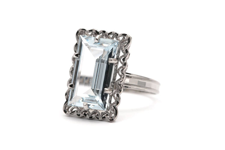 Bague 52 Art Déco - Bague en or blanc et aigue-marine 58 Facettes 24019