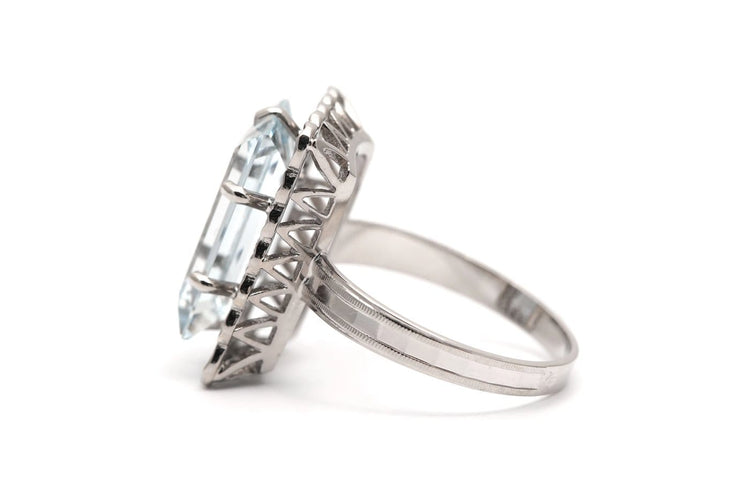 Bague 52 Art Déco - Bague en or blanc et aigue-marine 58 Facettes 24019