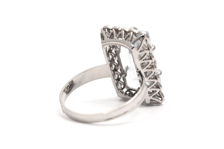 Bague 52 Art Déco - Bague en or blanc et aigue-marine 58 Facettes 24019