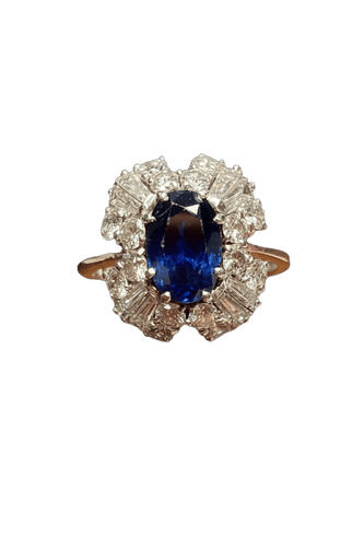 Bague 54 Scrigno di Zaffiro - Bague en or blanc, saphir et diamants 58 Facettes