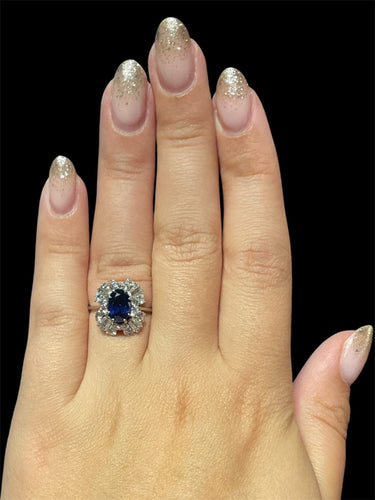 Bague 54 Scrigno di Zaffiro - Bague en or blanc, saphir et diamants 58 Facettes