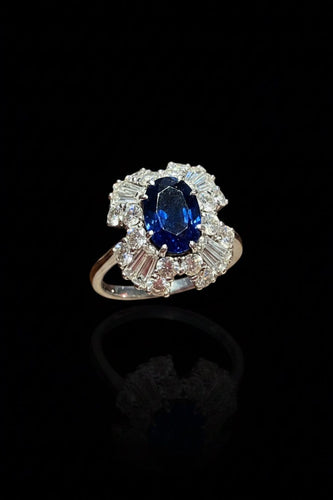 Bague 54 Scrigno di Zaffiro - Bague en or blanc, saphir et diamants 58 Facettes