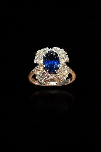 Bague 54 Scrigno di Zaffiro - Bague en or blanc, saphir et diamants 58 Facettes