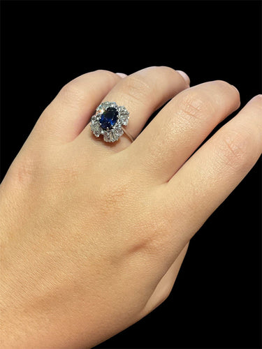 Bague 54 Scrigno di Zaffiro - Bague en or blanc, saphir et diamants 58 Facettes
