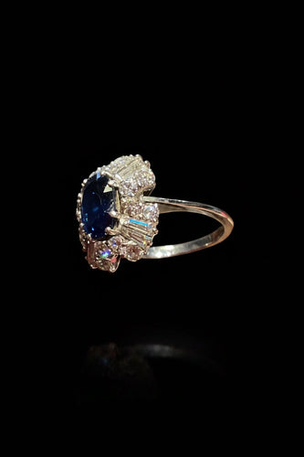 Bague 54 Scrigno di Zaffiro - Bague en or blanc, saphir et diamants 58 Facettes