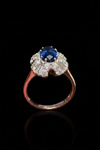 Bague 54 Scrigno di Zaffiro - Bague en or blanc, saphir et diamants 58 Facettes