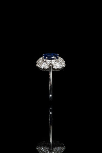 Bague 54 Scrigno di Zaffiro - Bague en or blanc, saphir et diamants 58 Facettes