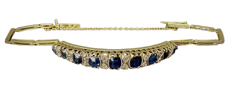 Bracelet Napoléon III - Bracelet en or jaune 18 carats, argent, saphirs et diamants 58 Facettes Bracelet 01