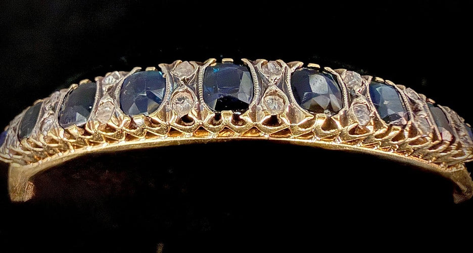 Napoléon III - Bracelet en or jaune 18 carats, argent, saphirs et diamants 58 Facettes Bracelet 01