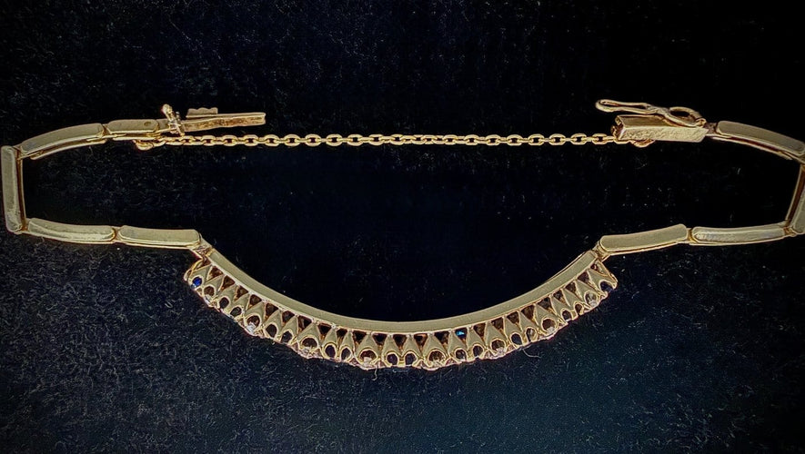 Napoléon III - Bracelet en or jaune 18 carats, argent, saphirs et diamants 58 Facettes Bracelet 01