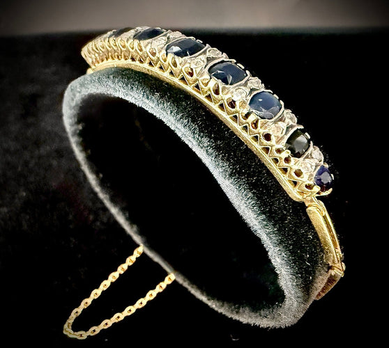 Napoléon III - Bracelet en or jaune 18 carats, argent, saphirs et diamants 58 Facettes Bracelet 01