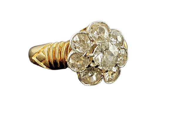 55 Art Nouveau - Bague marguerite en or jaune et diamants 58 Facettes Bague 011