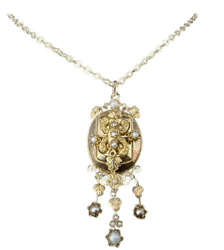 Napoléon III - Pendentif en or rose et jaune 18 carats et perles fines 58 Facettes Pendentif 02