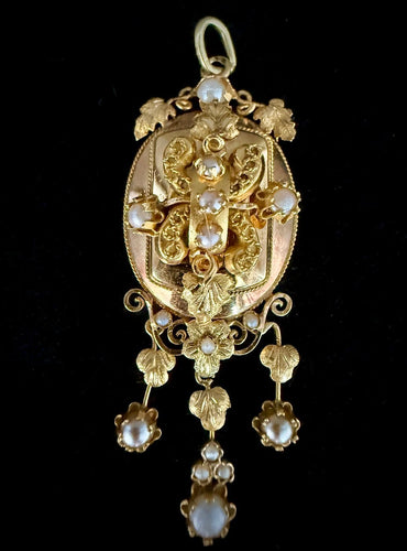 Napoléon III - Pendentif en or rose et jaune 18 carats et perles fines 58 Facettes Pendentif 02