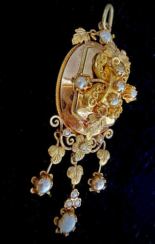 Napoléon III - Pendentif en or rose et jaune 18 carats et perles fines 58 Facettes Pendentif 02