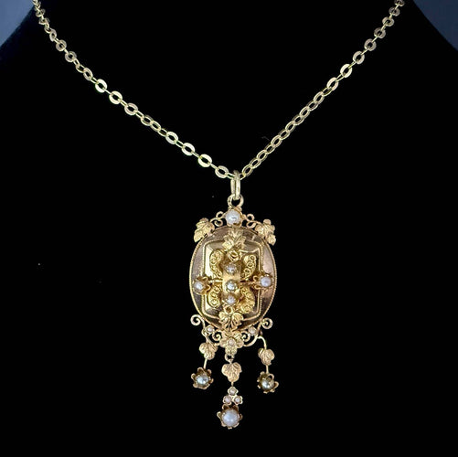 Napoléon III - Pendentif en or rose et jaune 18 carats et perles fines 58 Facettes Pendentif 02