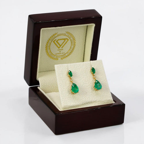 Boucles d'oreilles pendantes en or jaune 14 ct, émeraudes et diamants 58 Facettes E0041