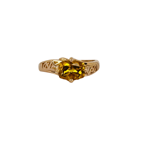 Bague vintage en or jaune 14K et citrine ovale
