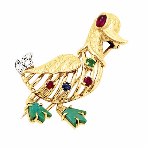 Broche Broche Canard en or jaune, pierres précieuses et diamants 58 Facettes 35880