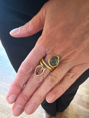 Bague 55 Bague Toi et Moi - Tourmalines vertes et roses en or jaune 58 Facettes B222