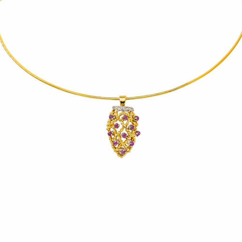Collier semi-rigide en or jaune et or blanc, rubis et diamants 58 Facettes 5437344CN