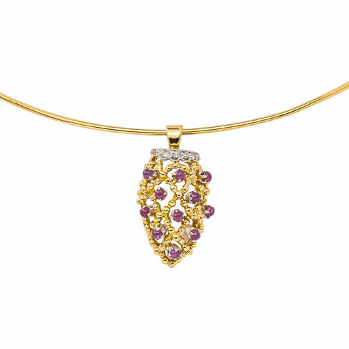 Collier semi-rigide en or jaune et or blanc, rubis et diamants 58 Facettes 5437344CN
