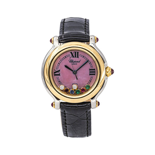 Chopard Happy Sport - Montre en acier, rubis, diamants et émeraudes 58 Facettes 5828122CN