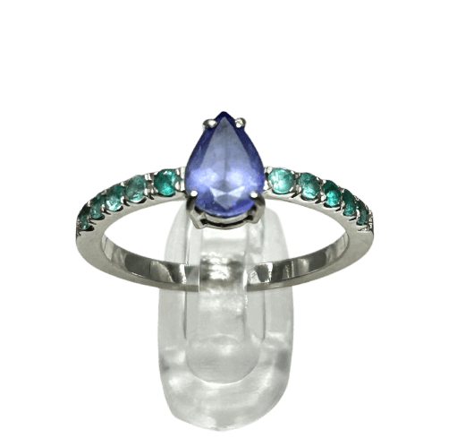 51 Bague en or blanc 18k avec tanzanite et tourmalines Paraiba 58 Facettes Anello 001